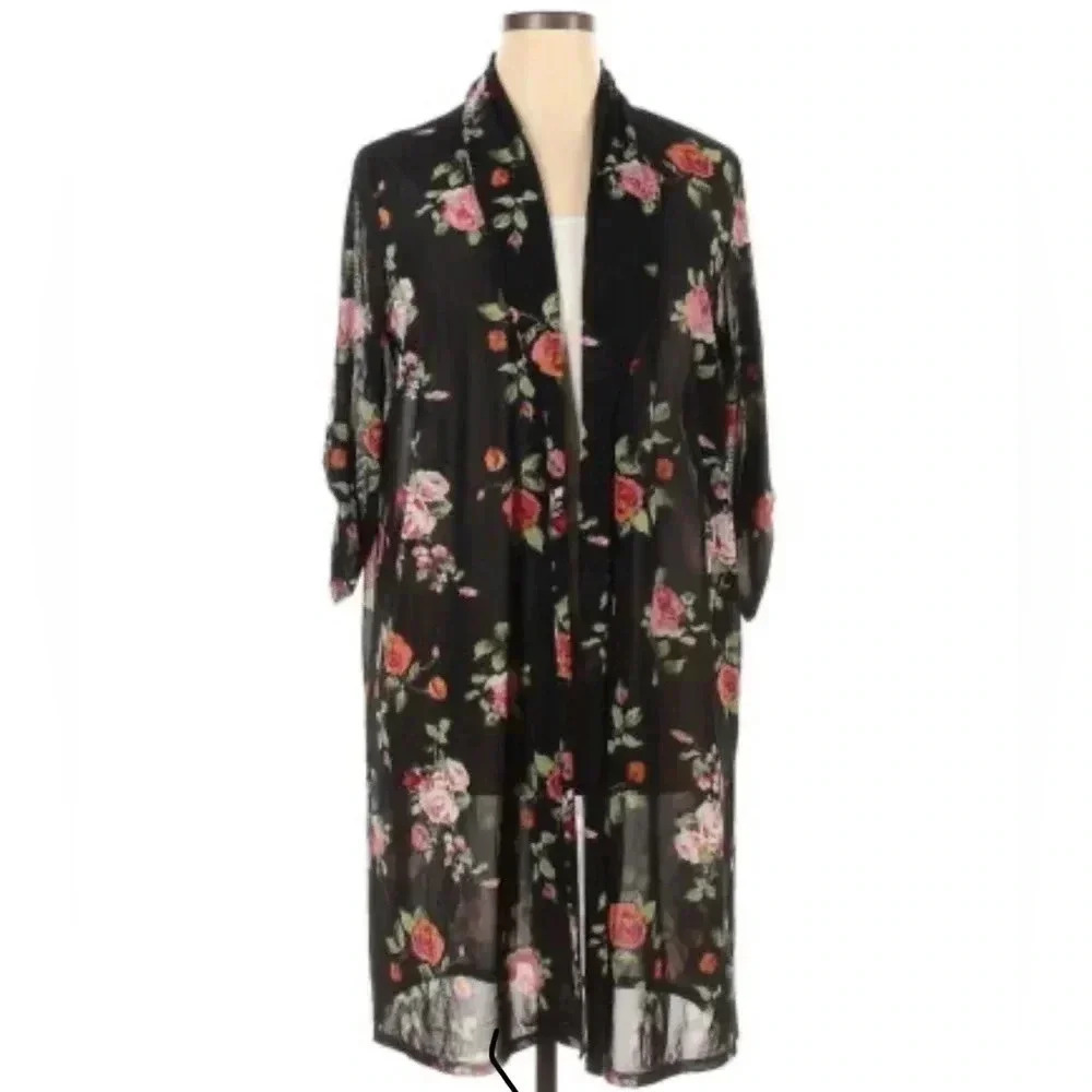 Siren Lily floral long beach plus size coverup cardigan size 2X
